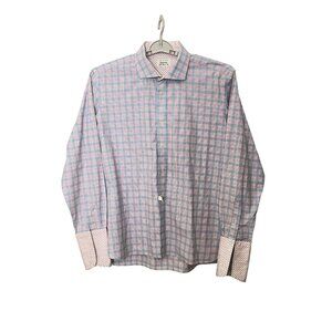 Ted Baker Endurance Dress Shirt Classic Fit French Cuff Mens Plaid Red Blue